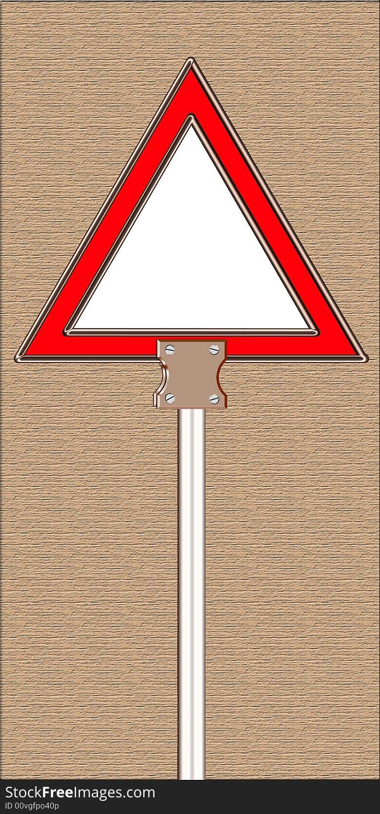 Warning triangle board with steel stand clipping light brown colour texture background