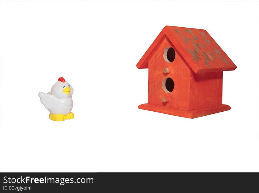 A little chick flying back to his homem with clipping path. A little chick flying back to his homem with clipping path