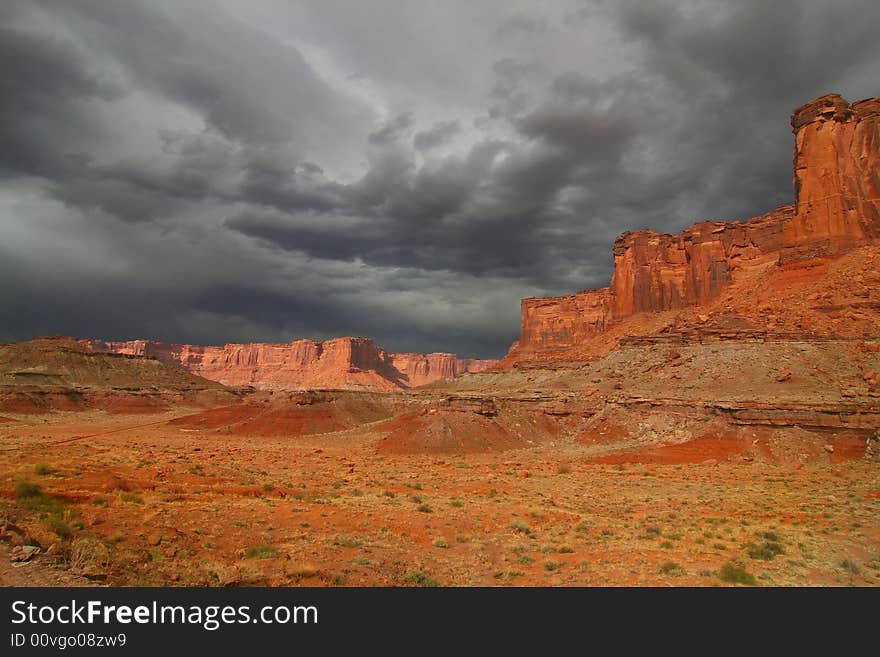 View of the red rock formations in Canyonlands National Park. View of the red rock formations in Canyonlands National Park