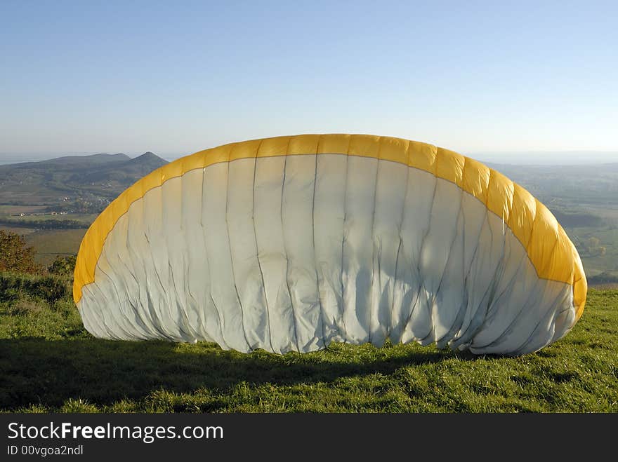 Paraglider taking off near lake Balaton in Hungary