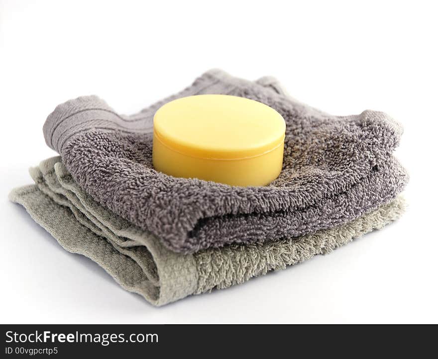 Flannels and soap isolated in a white background. Flannels and soap isolated in a white background.