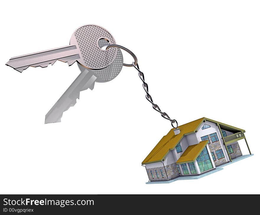 Keys for the house with a trinket. Image with clipping path. Keys for the house with a trinket. Image with clipping path.