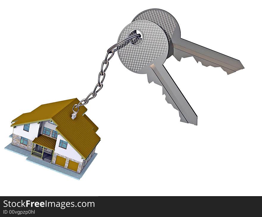 Keys for the house with a trinket. Image with clipping path. Keys for the house with a trinket. Image with clipping path.