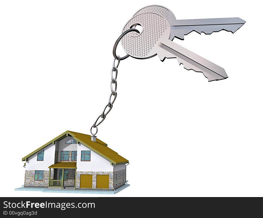 Keys for the house with a trinket. Image with clipping path. Keys for the house with a trinket. Image with clipping path.