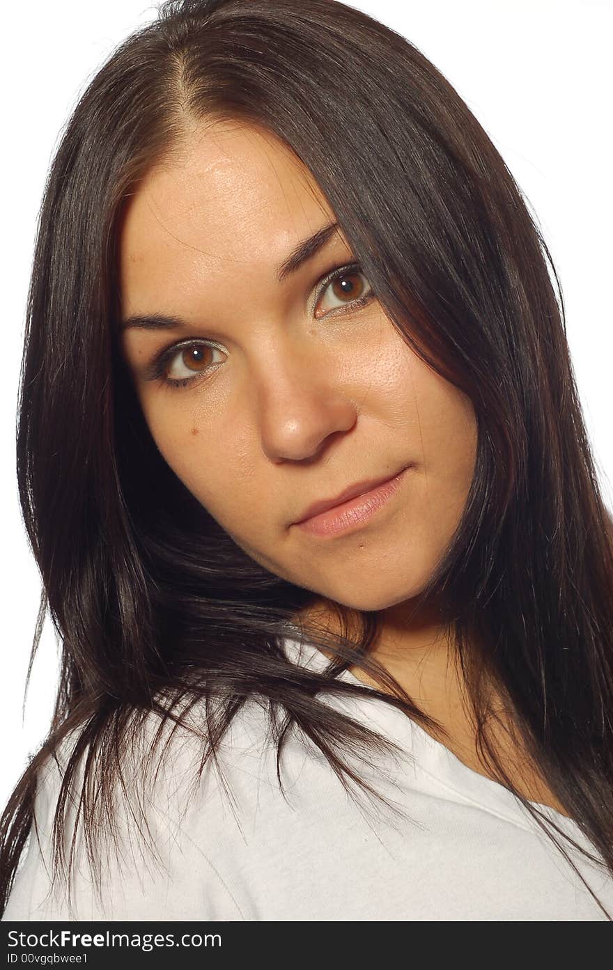 Woman with strong hair on white background. Woman with strong hair on white background