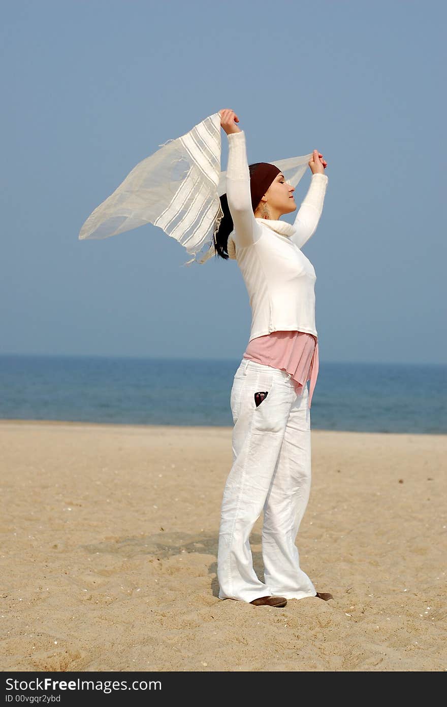 Attractive brunette woman on the beach. Attractive brunette woman on the beach