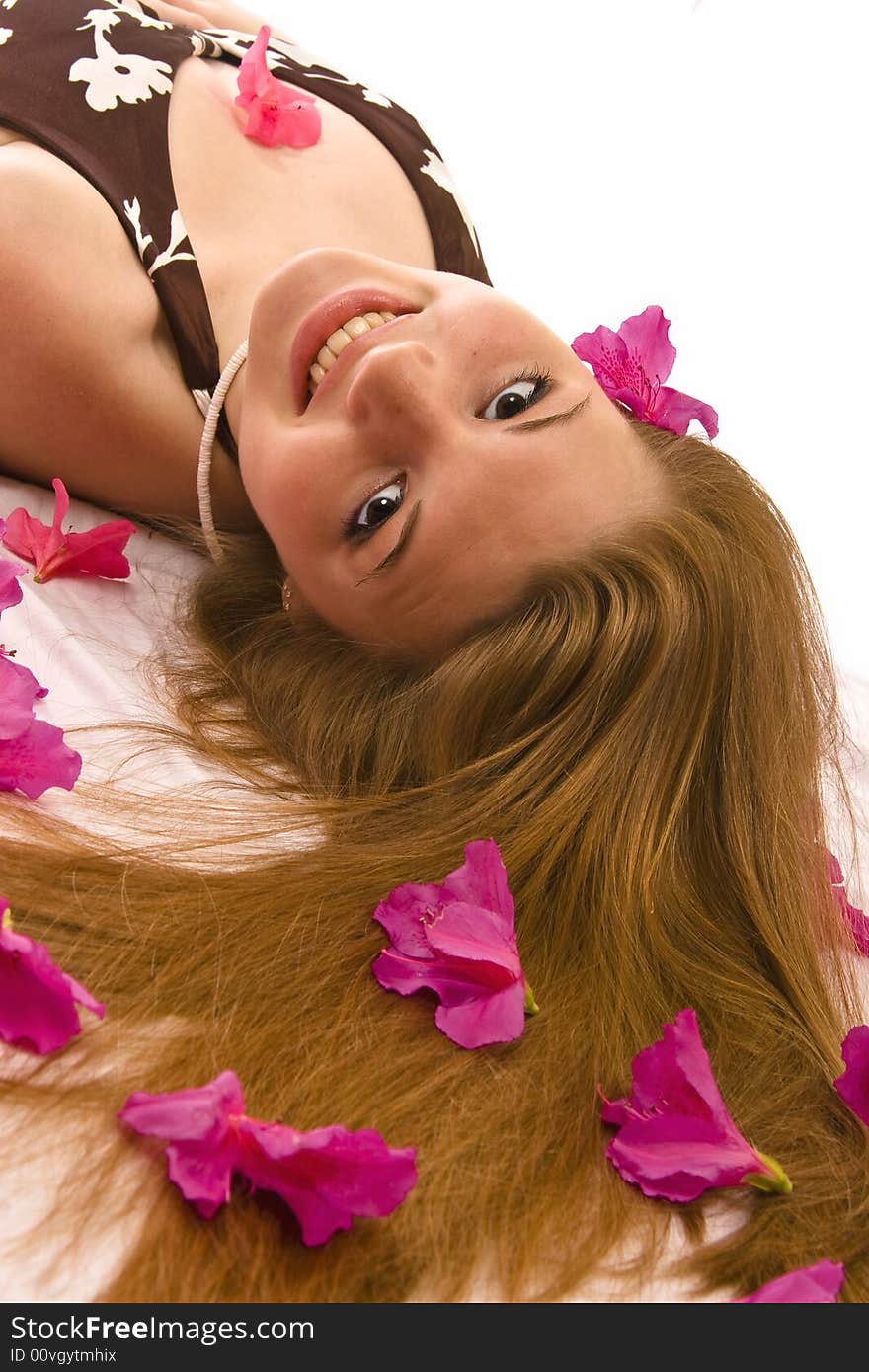 Beautiful woman with azaleas