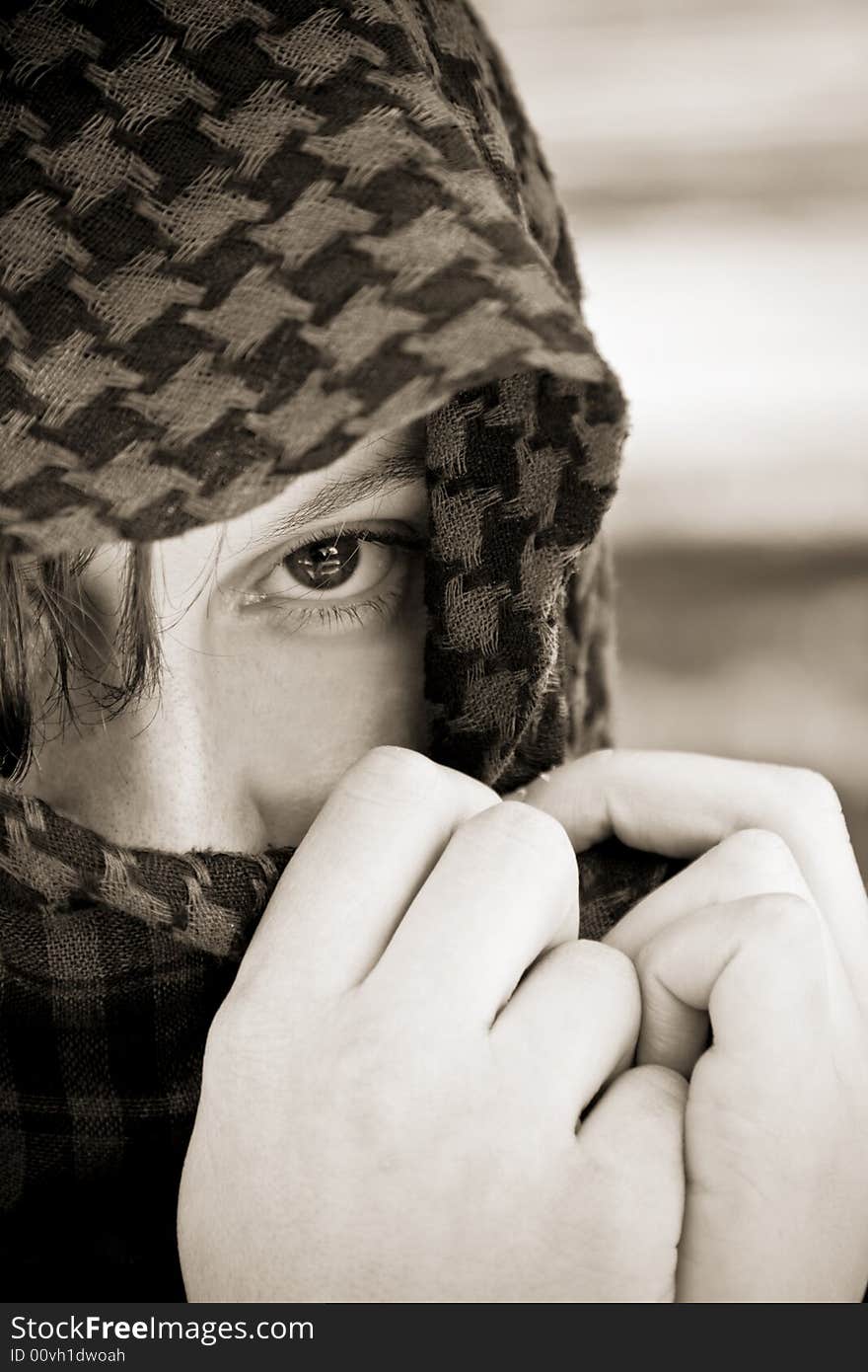 Staring woman portrait covered by veil. Staring woman portrait covered by veil