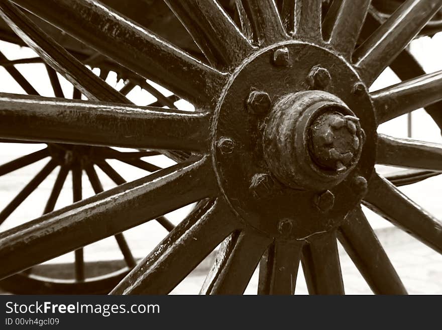 Spokes of wheels of a horse-drawn carriage in Vigan, Ilocos Sur, Philippines