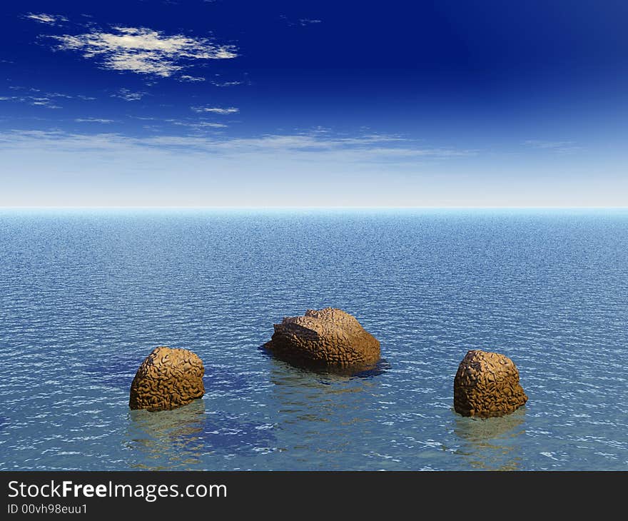 Large stones on a sea coast - 3d landscape