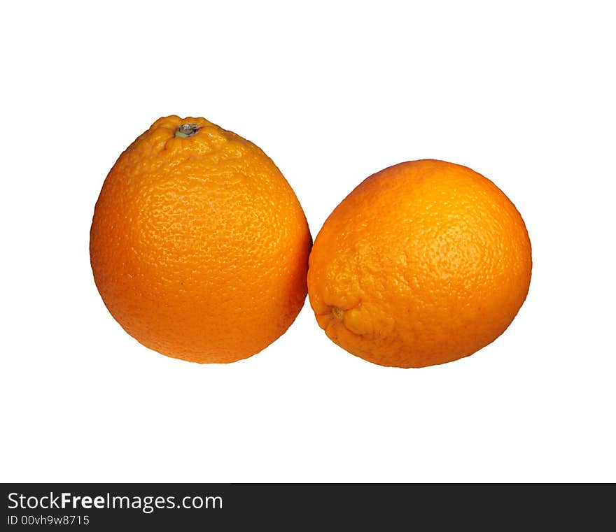 Two oranges isolated on a white background