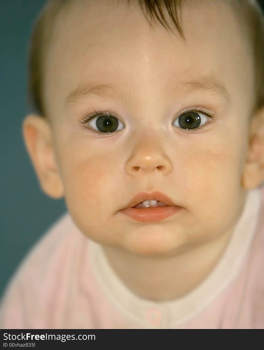 Close up cute baby portrait. Close up cute baby portrait