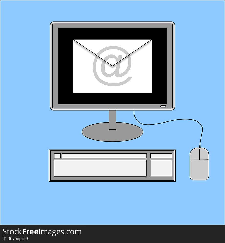 A simple illustration of a pc and a email. A simple illustration of a pc and a email