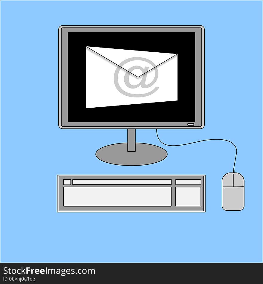 A simple illustration of a pc and a email. A simple illustration of a pc and a email