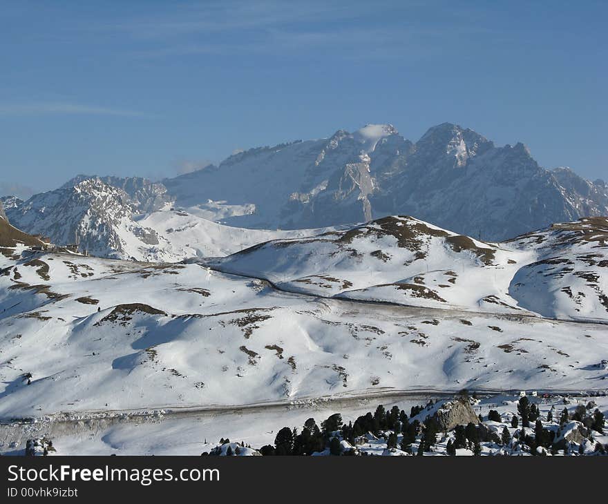 Sella pass and Marmolada glacier