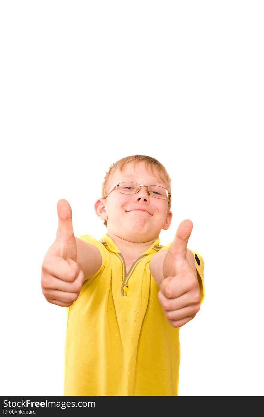 Smiling teenager show thumb up sign on two hands