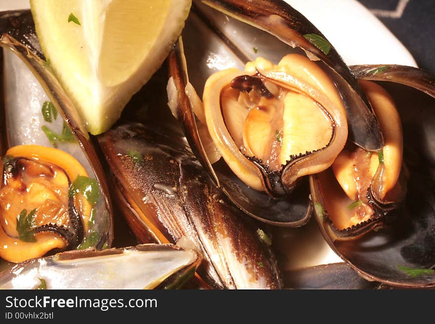 Fresh cooked mussels at the restaurant