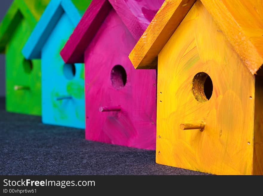 Several Nesting for Peace birdhouses