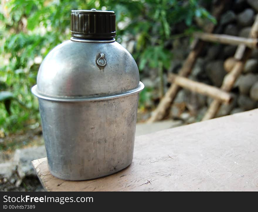 An aluminun water flask of soldier. An aluminun water flask of soldier