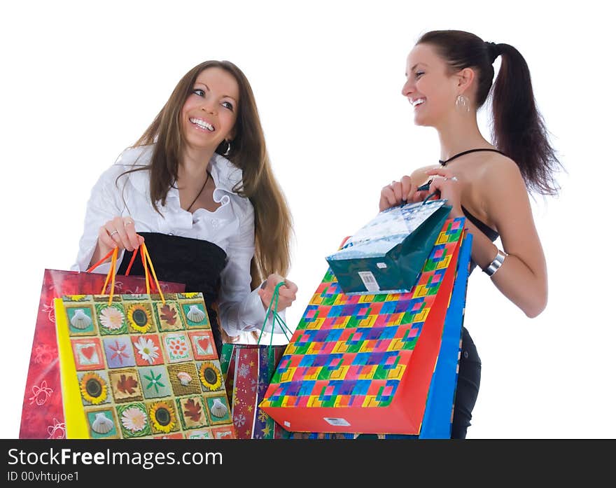 Business lady  on white background  shopping. Business lady  on white background  shopping