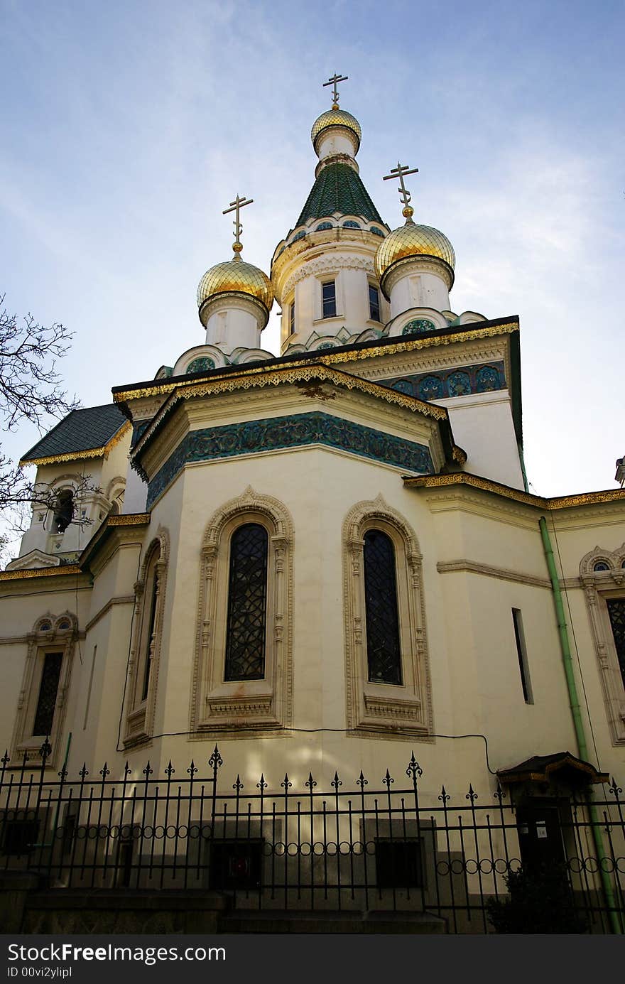 Sacred Nikolay's temple in Sofia in the spring morning