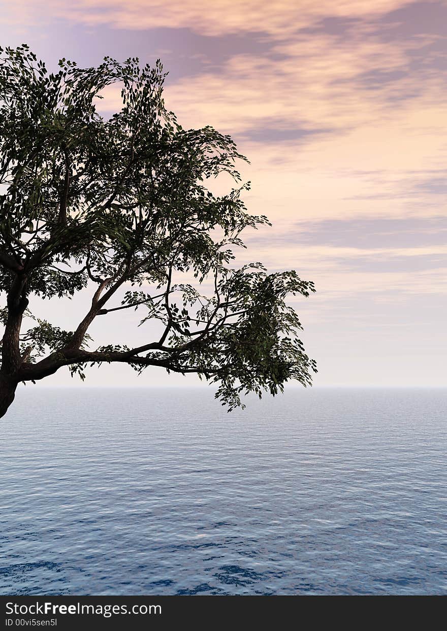 Old tree at a ocean beach - digital artwork.