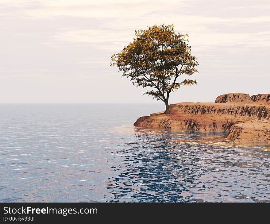 Old maple  tree at a ocean beach - digital artwork.