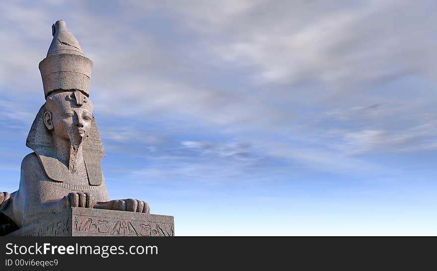 Antique Egyptian sphinx on quay of the river. Saint-Petersburg, Russia