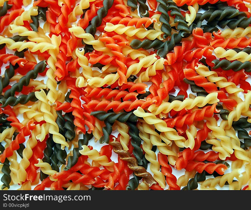 Colored pasta or colored noodles ready for cooking