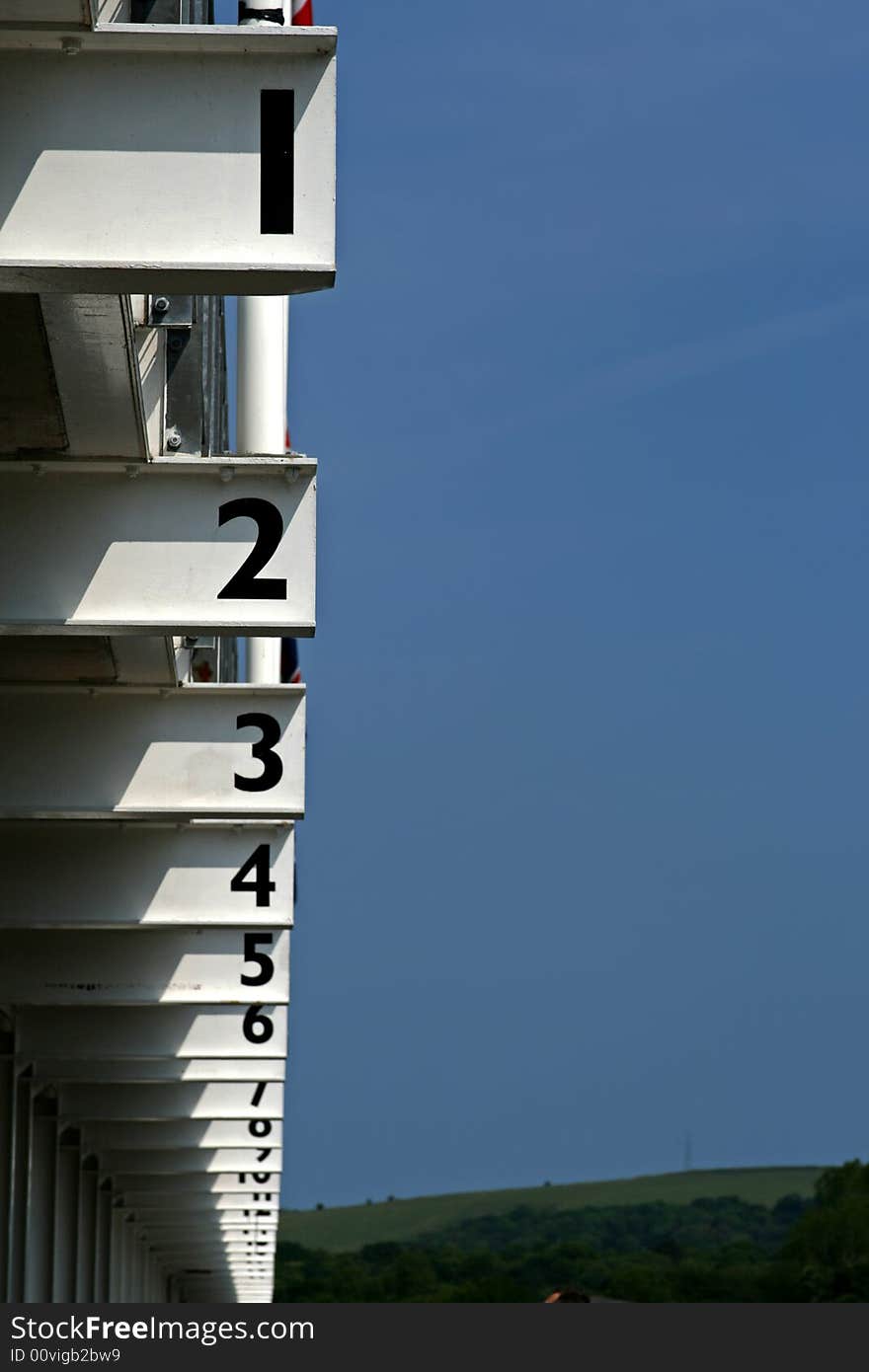 Row of racing pit garage numbers