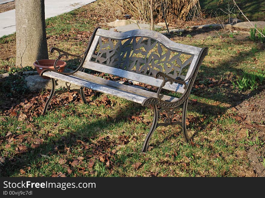 bench on side of road. bench on side of road