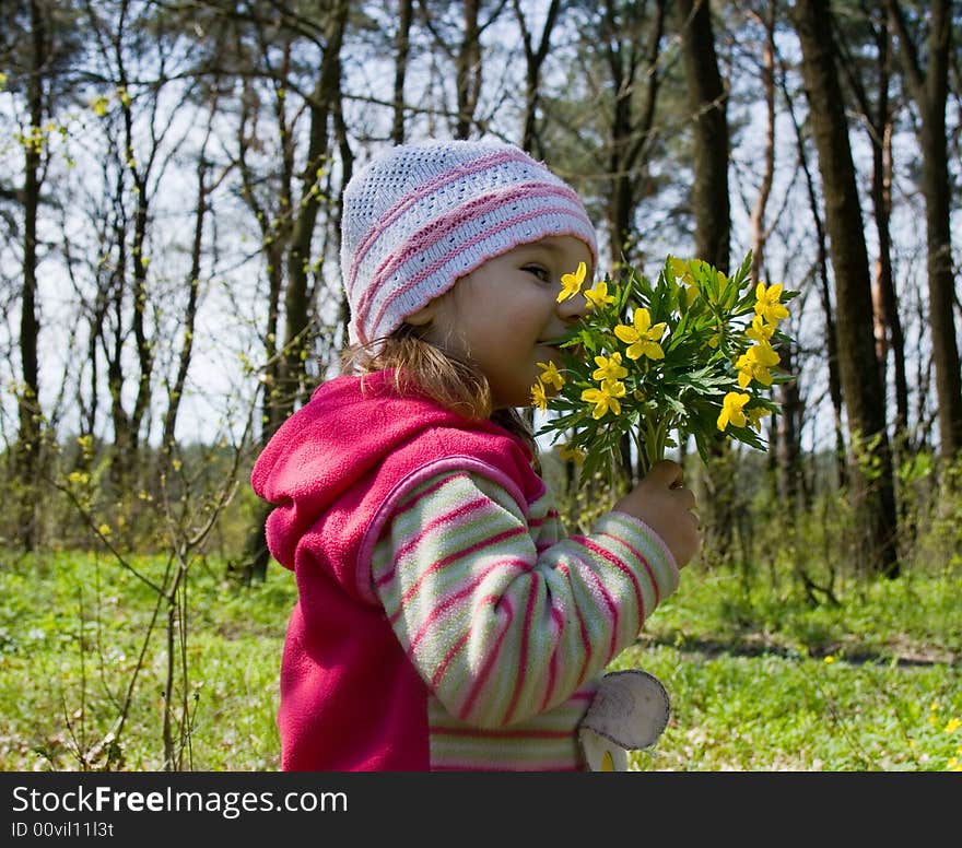 With bunch of flowers