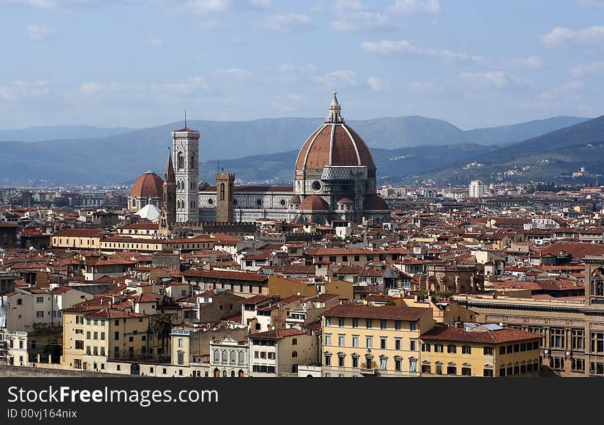 The Duomo in Florence, Tuscany, Italy, from the Piazzale Michelangelo. The Duomo in Florence, Tuscany, Italy, from the Piazzale Michelangelo