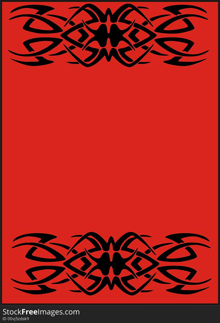 Black tribal frame on red background