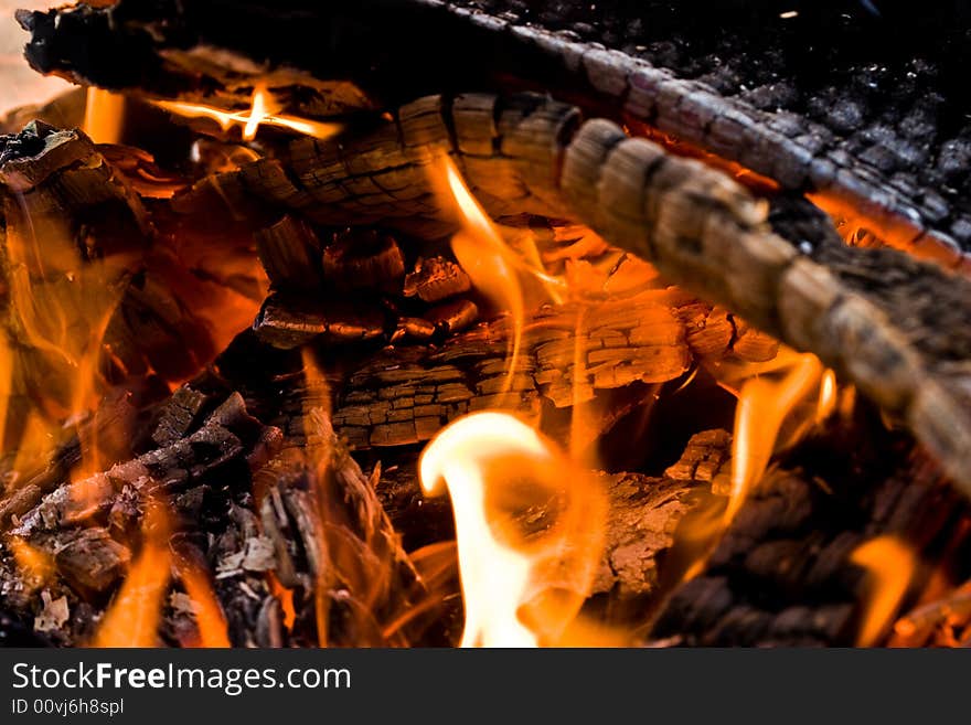 Fire series: burning flame and firewood