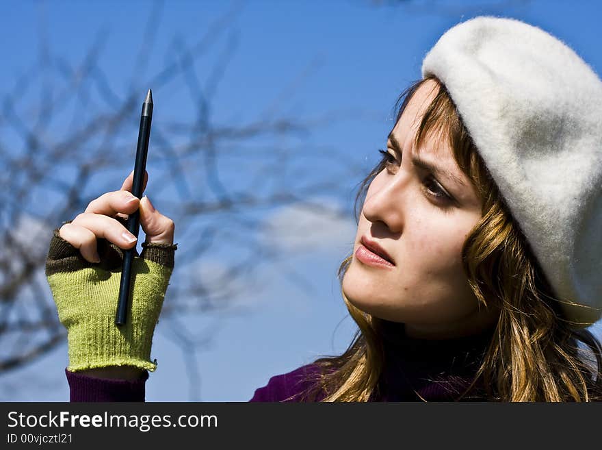 Young woman portrait on thinking posing in casual clothing. Young woman portrait on thinking posing in casual clothing