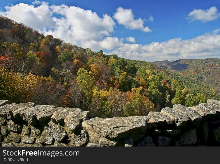 Beautiful autumn view from top of mountain of the peak of the fall leaf change over. Beautiful autumn view from top of mountain of the peak of the fall leaf change over.