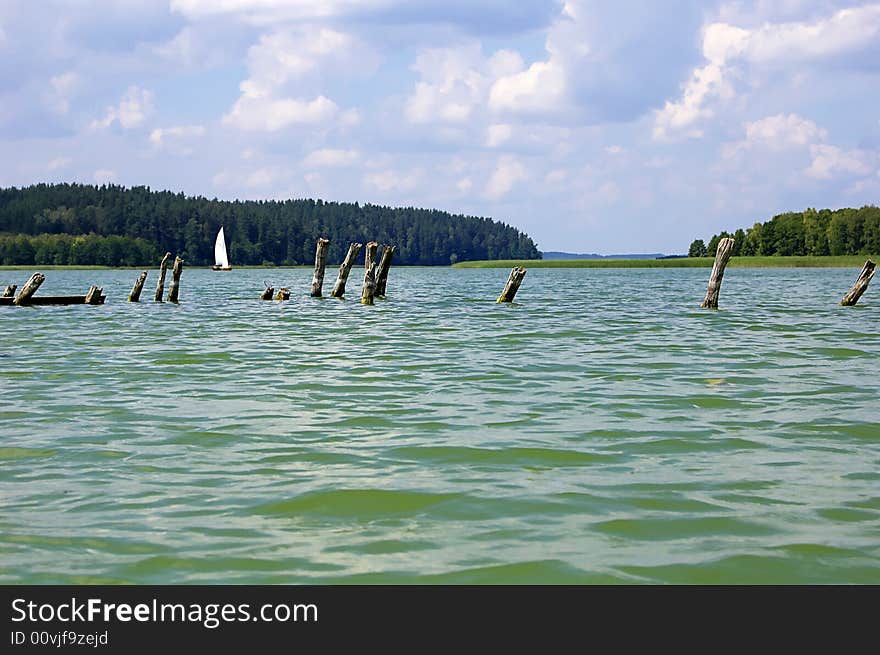 The old breakwater on the lake