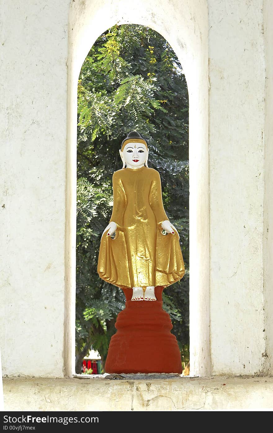 Myanmar, mingun: Statue representing a standing buddha sculpture at the mingun pagoda,. Myanmar, mingun: Statue representing a standing buddha sculpture at the mingun pagoda,