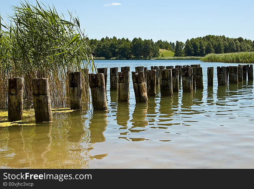 The old breakwater on the lake