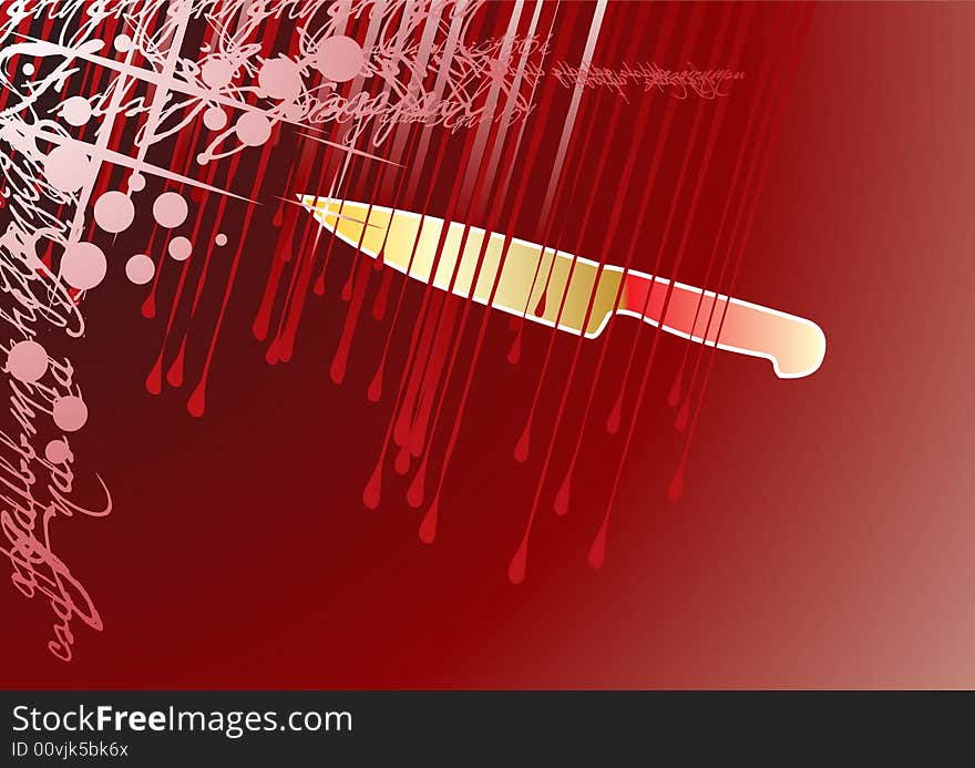 Abstract background with big knife and blood splatters. Abstract background with big knife and blood splatters.