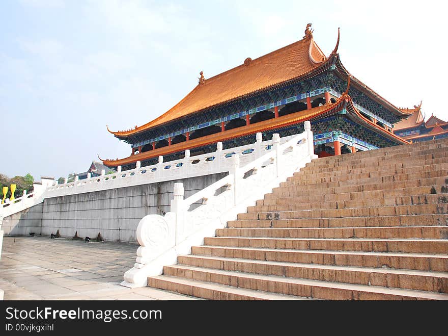 The chinese imperial palace and the stone steps upward,a replica palace in foshan,guangdong,China. The chinese imperial palace and the stone steps upward,a replica palace in foshan,guangdong,China.