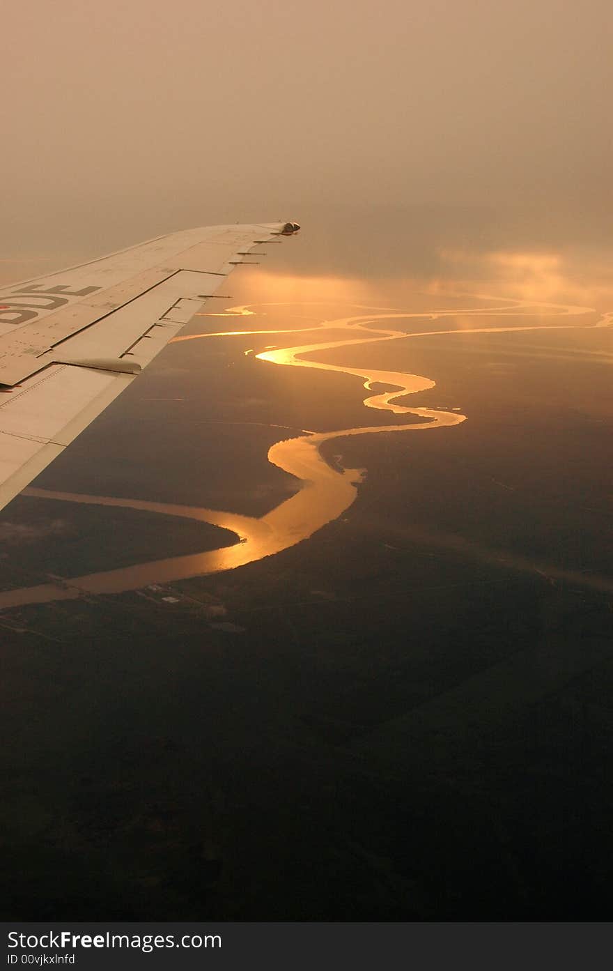 The Lujan river reflecting the sun light from a plane. The Lujan river reflecting the sun light from a plane