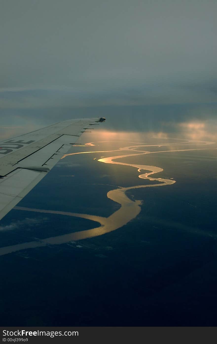 The Lujan river reflecting the sun light from a plane. The Lujan river reflecting the sun light from a plane