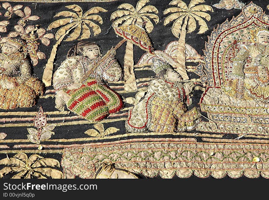 Myanmar, Mandalay: Handicraft,  nice silk ancient embroidery