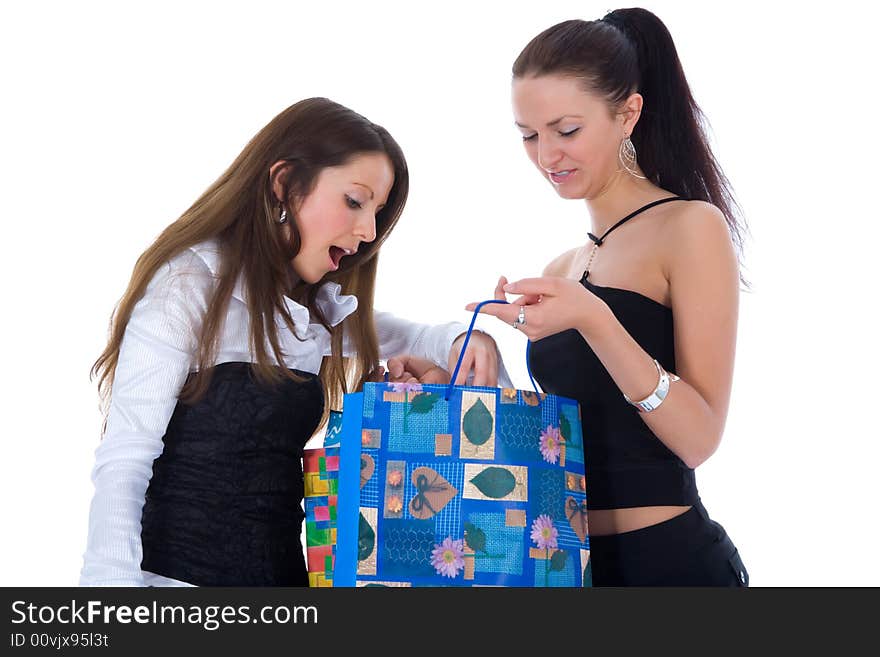 Business lady  on white background  shopping. Business lady  on white background  shopping