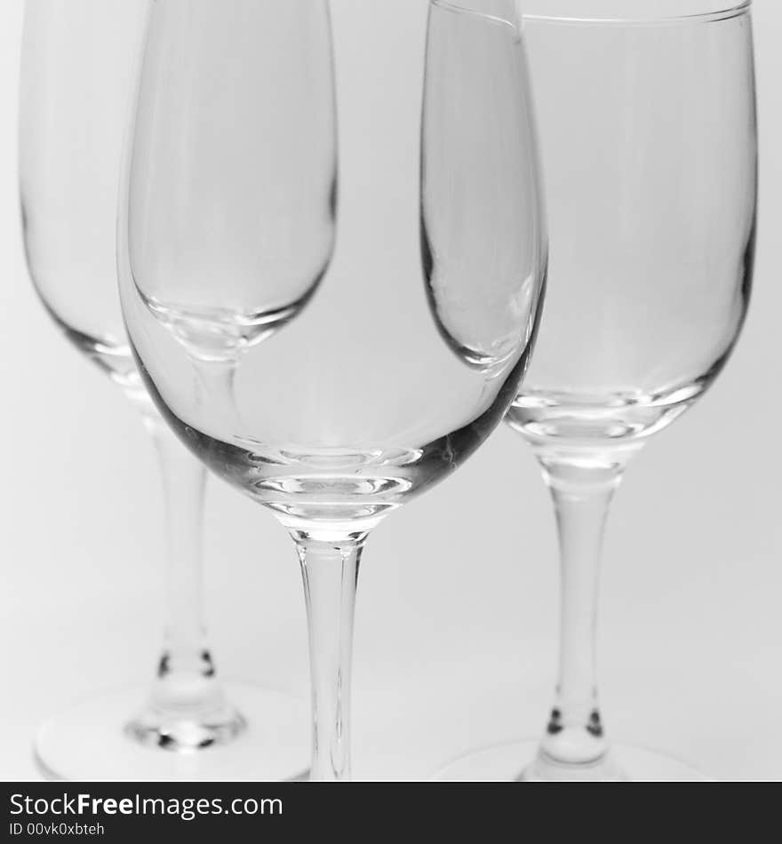 Three empty wineglasses close-up. Three empty wineglasses close-up