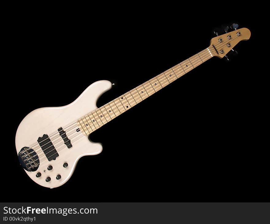 White Bass Guitar full length on black back ground