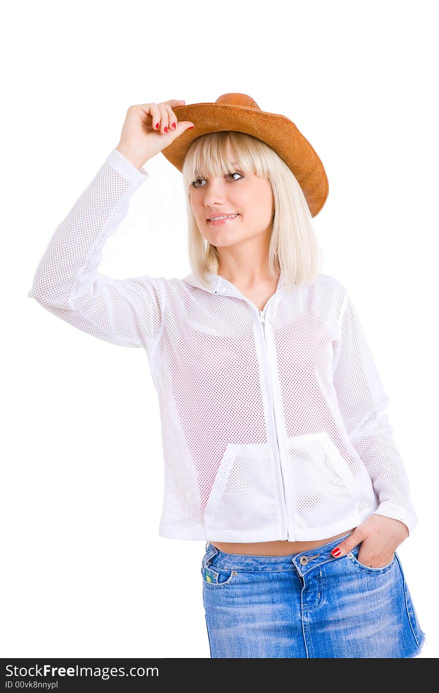 Blond pretty girl in cowboy hat. Blond pretty girl in cowboy hat