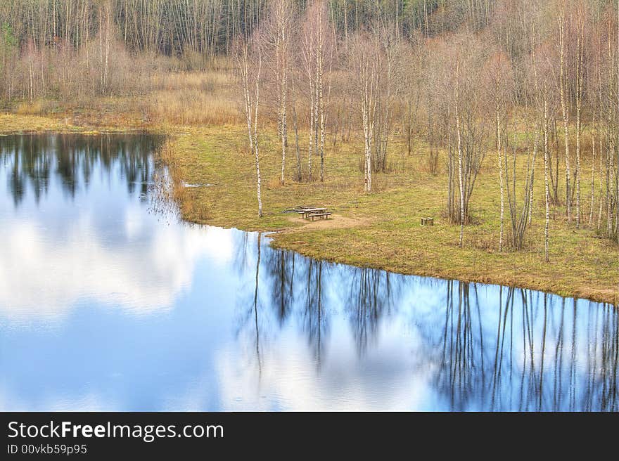 River, reflections of clouds. HDR - High Dynamic Range